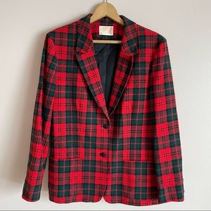 Vintage Pendleton Red green academia plaid 100% virgin wool blazer jacket M